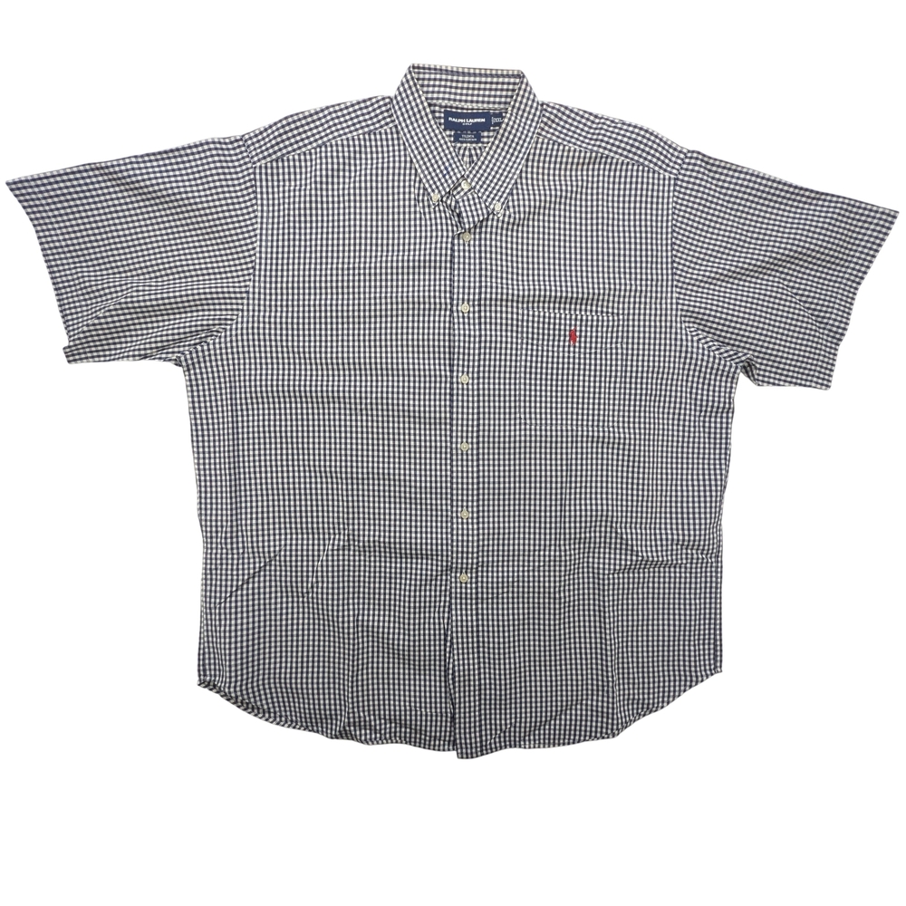 Ralph Lauren Golf Shirt Mens 2XL Tilden Navy Gingham Check Button Down Polo